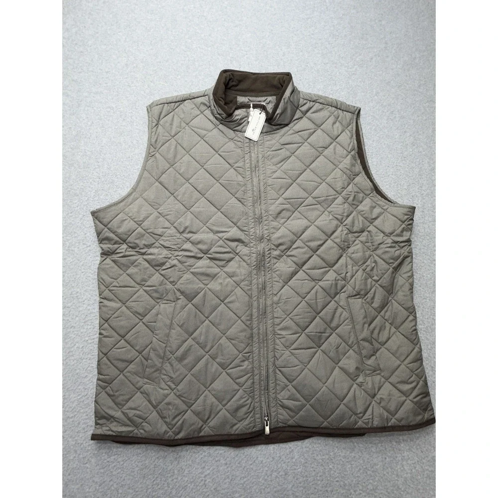 Peter Millar Vest Mens 2XLT Brown Quilted Full Zip Fleece Lined MF13Z13DX